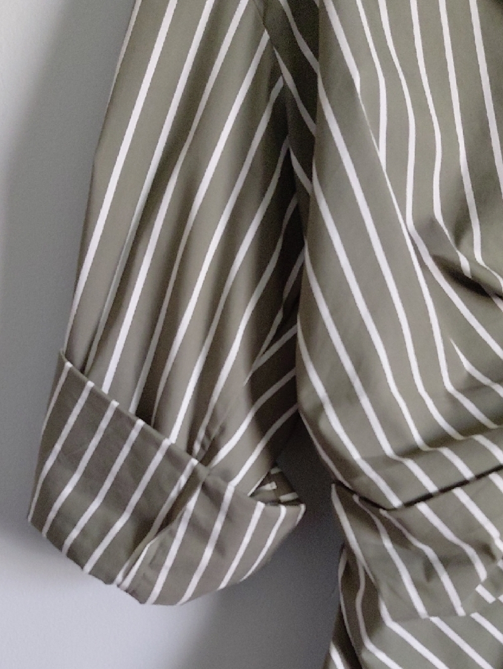 Veronica Beard Green Devra Ruched Striped Stretch-Cotton Button-Front Top - Picture 6 of 12